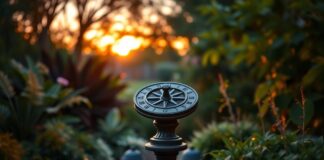 Creëer een magische tuin met beelden, zonnewijzers en licht