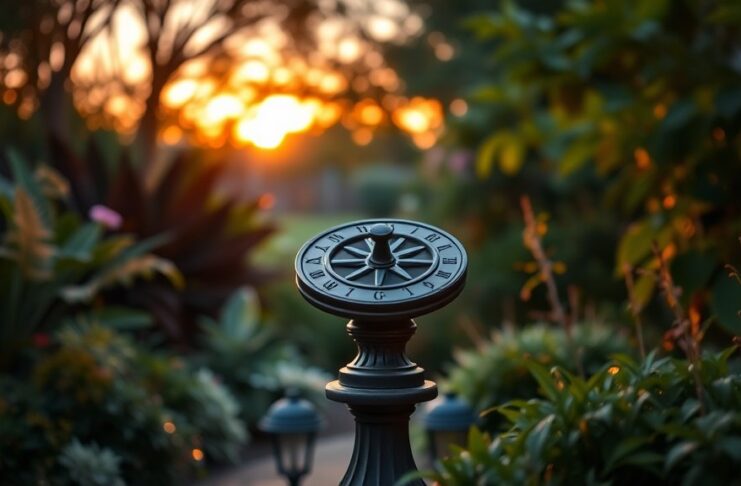 Creëer een magische tuin met beelden, zonnewijzers en licht